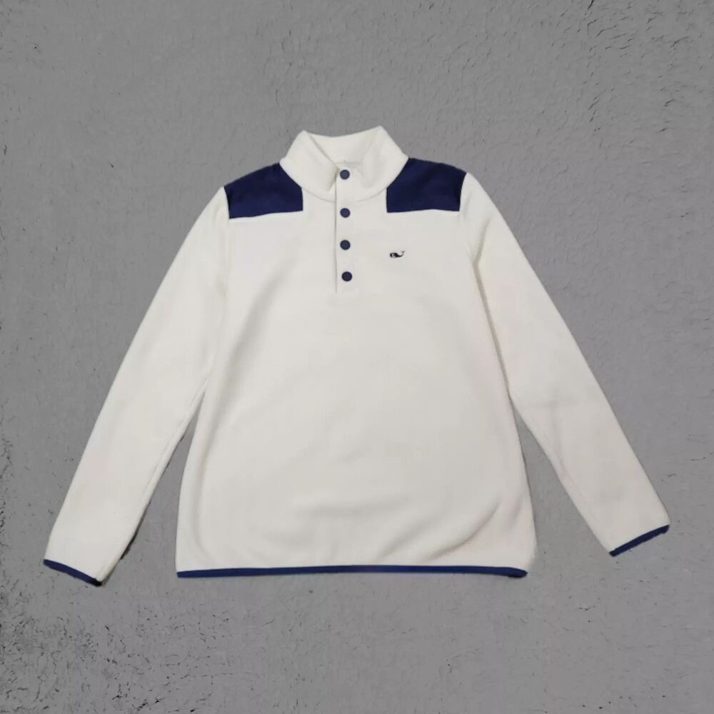Vineyard Vines Women's Small White Quarter Button Snap Synchilla Pullover Fleece
